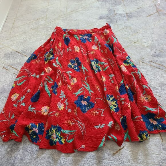 Vintage UMI Collection by Anne Crimmins Silk Skirt Red Floral Size 14 Hong Kong - Picture 3 of 11